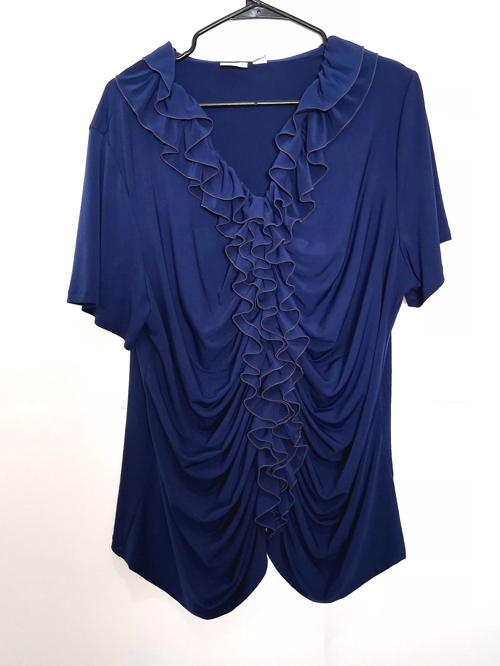 CATO Royal Blue Ruffle-Front Draped Blouse Size 22/24W Fit 1X